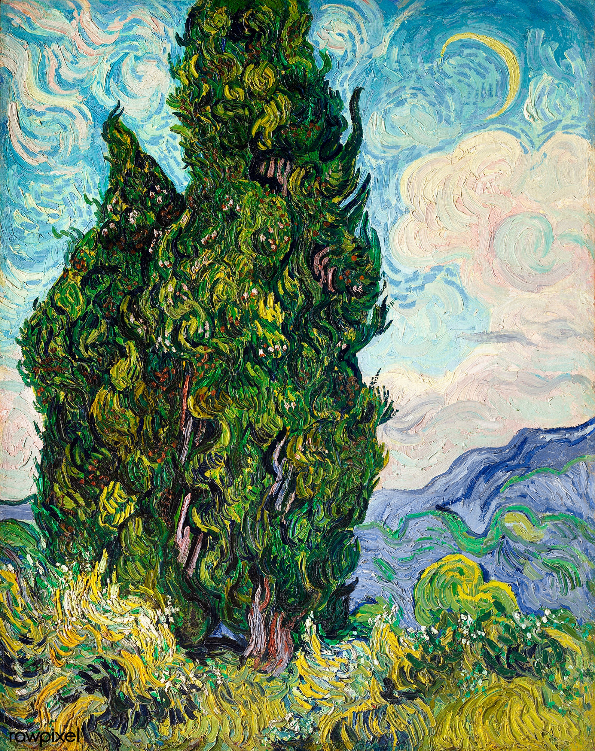 Cypresses 1889 (Vincent van Gogh) - Vaulted Arts